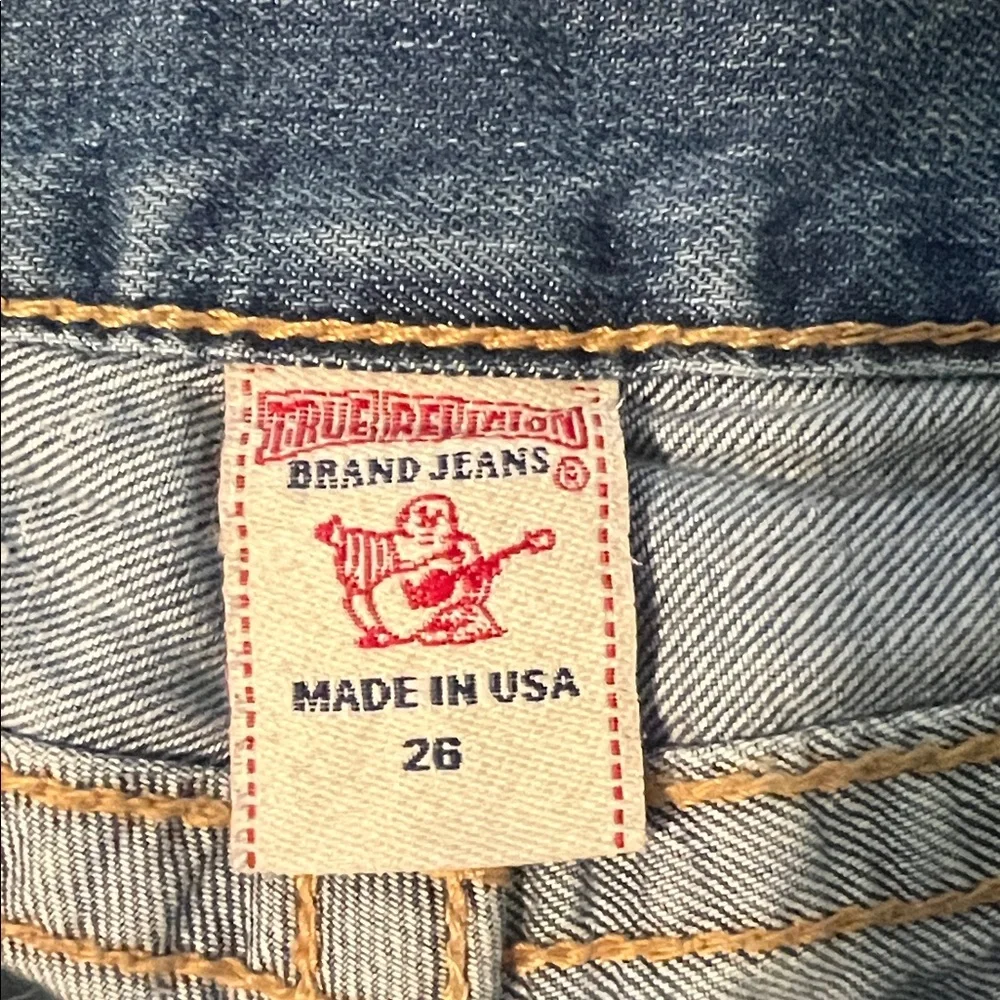 True Religion Blue Frayed Jean Shorts - Picture 2 of 3